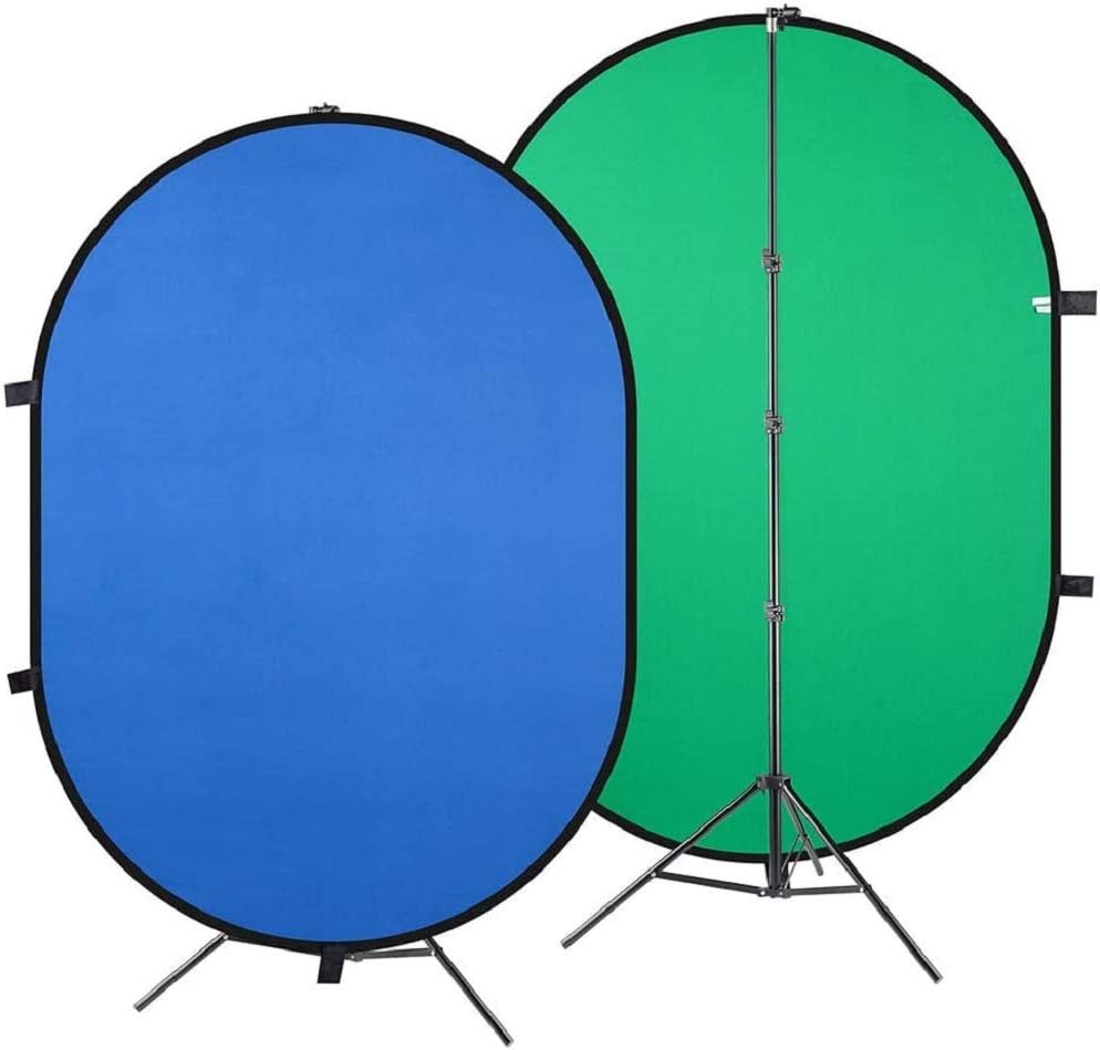 5ft X 7ft Double-Sided Collapsible Green and Blue Backdrop with 8ft Stand and Clamp Kit