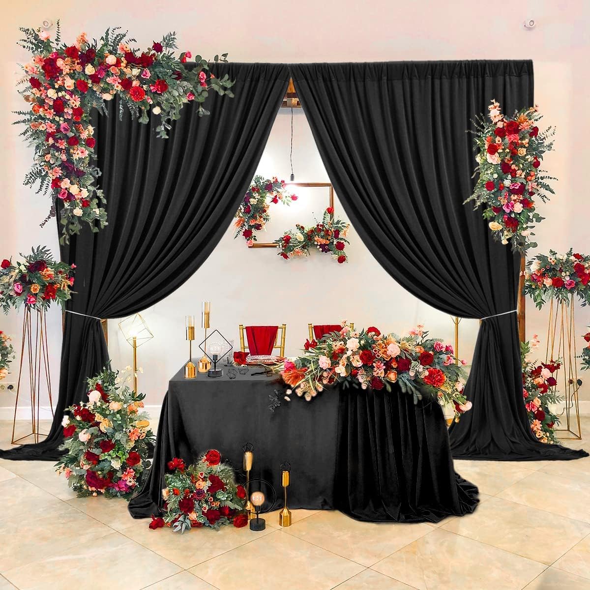 10ft X 10ft Polyester Backdrop Curtains for Weddings and Events - Black