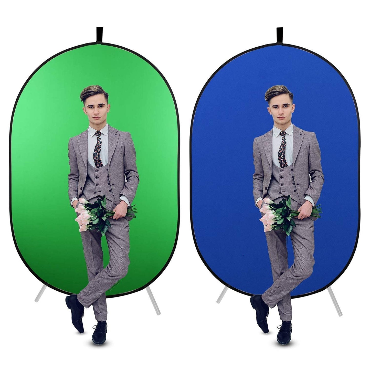 5ft X 7ft Double-Sided Collapsible Green and Blue Backdrop with 8ft Stand and Clamp Kit