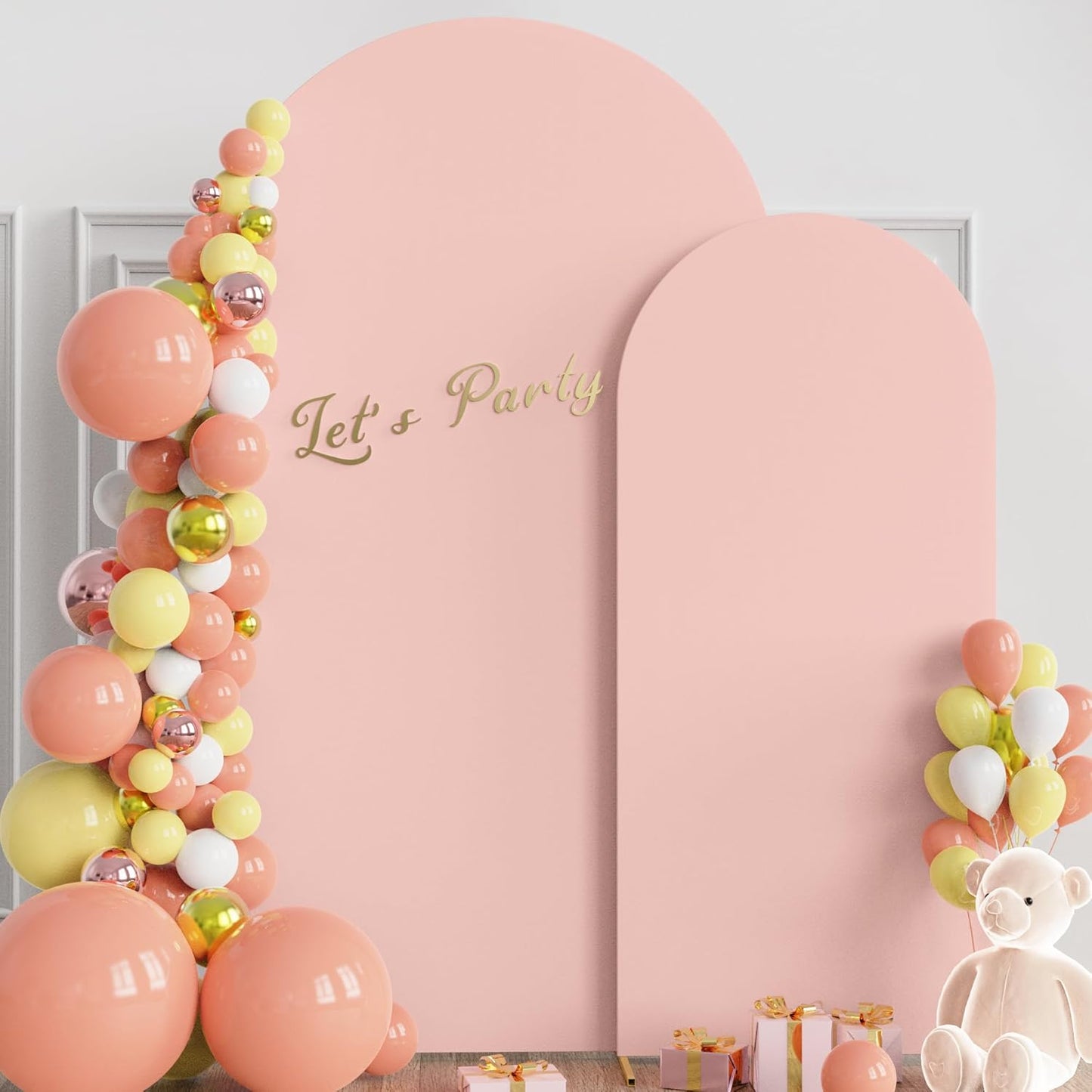 7.2ft & 6ft Arch Backdrop Stand Spandex Cover Set for Events - Pale Pink