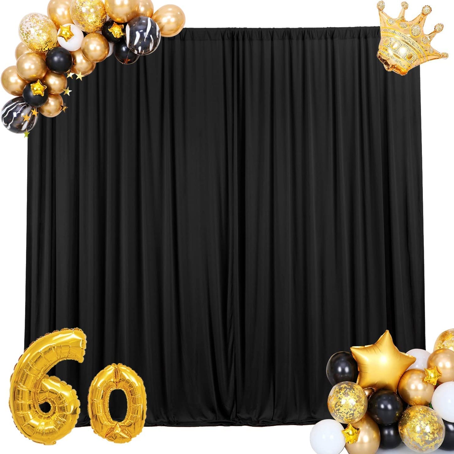 10ft X 10ft Polyester Backdrop Curtains for Weddings and Events - Black