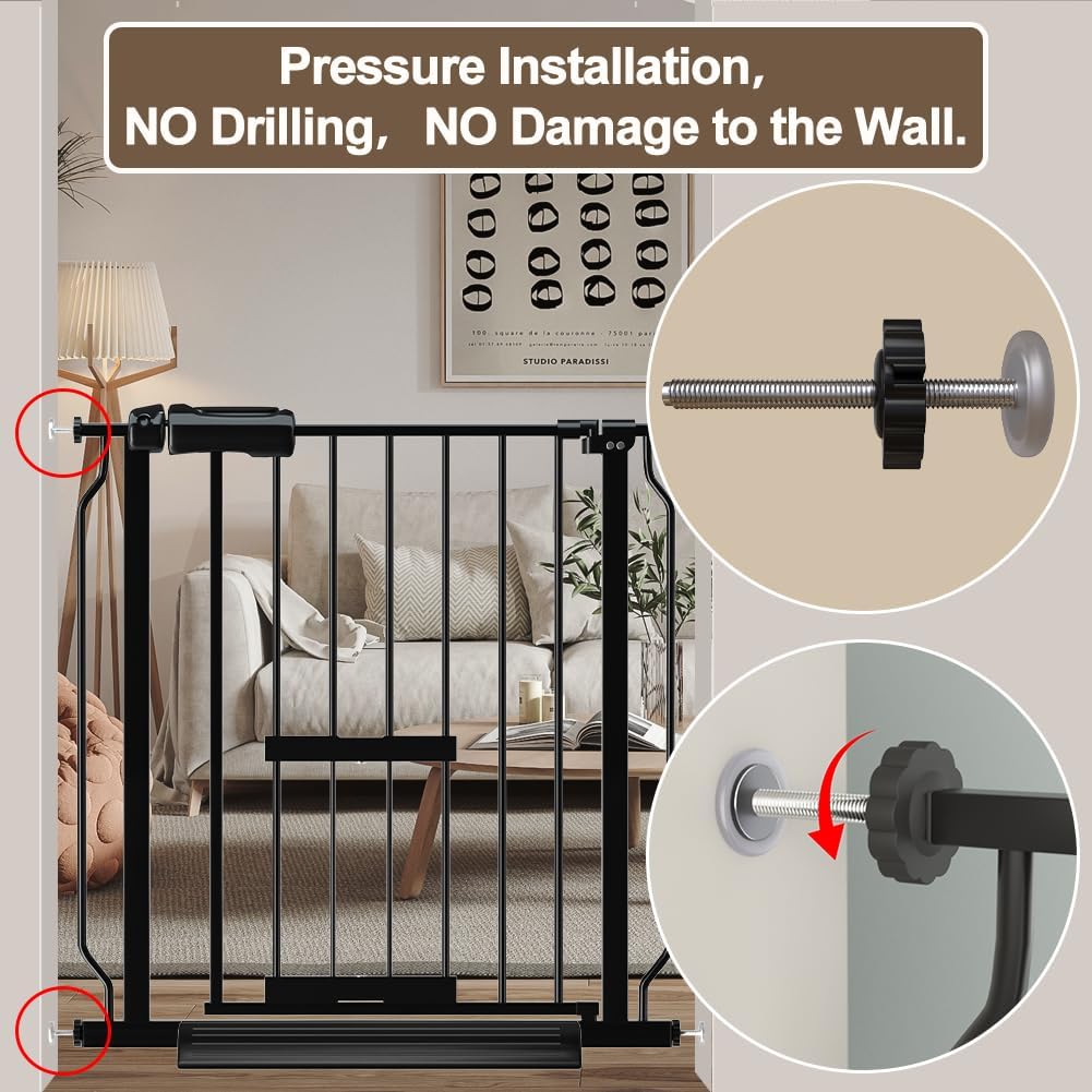WAOWAO Extra-Wide Baby Safety Gate with Built-In Pet Door – 48–53" Walk-Through, Auto-Close, Pressure Mounted, Double Locking System, Black