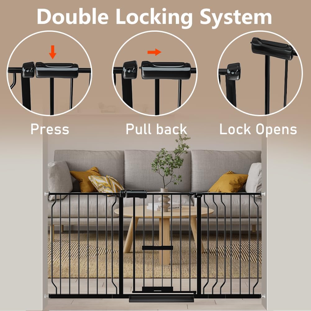 WAOWAO Extra-Wide Baby Safety Gate with Built-In Pet Door – 48–53" Walk-Through, Auto-Close, Pressure Mounted, Double Locking System, Black