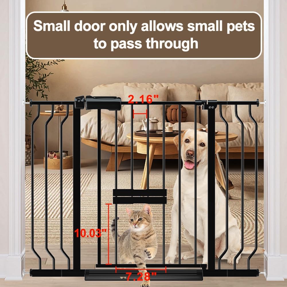 WAOWAO Extra-Wide Baby Safety Gate with Built-In Pet Door – 48–53" Walk-Through, Auto-Close, Pressure Mounted, Double Locking System, Black