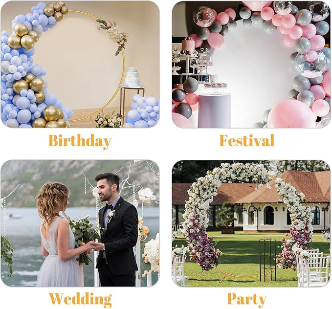 6.5ft Round Balloon Arch Backdrop Stand for Celebrations & Event Decor - Gold