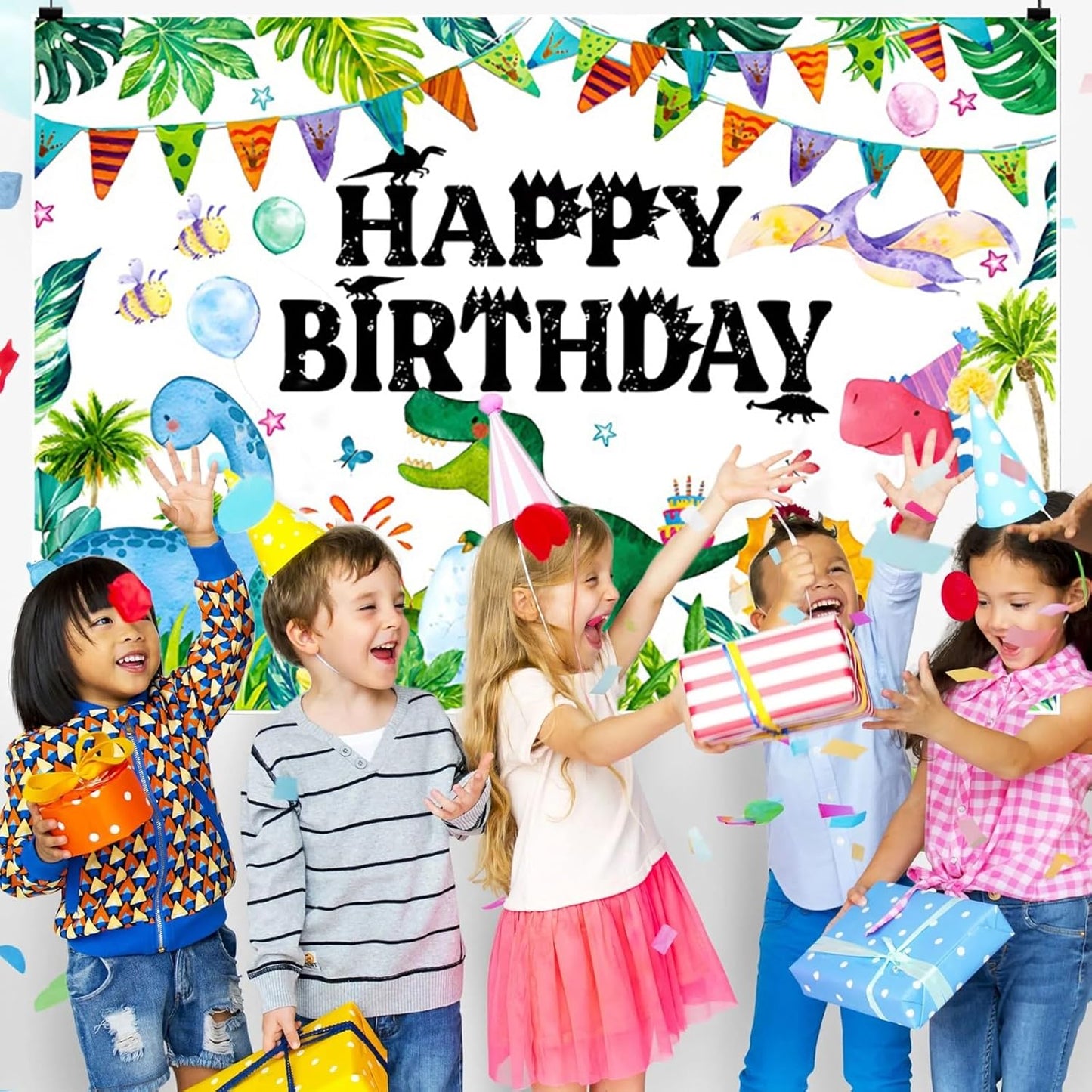 8ft X 6ft Watercolor Dinosaur Backdrop for Birthday Parties & Events