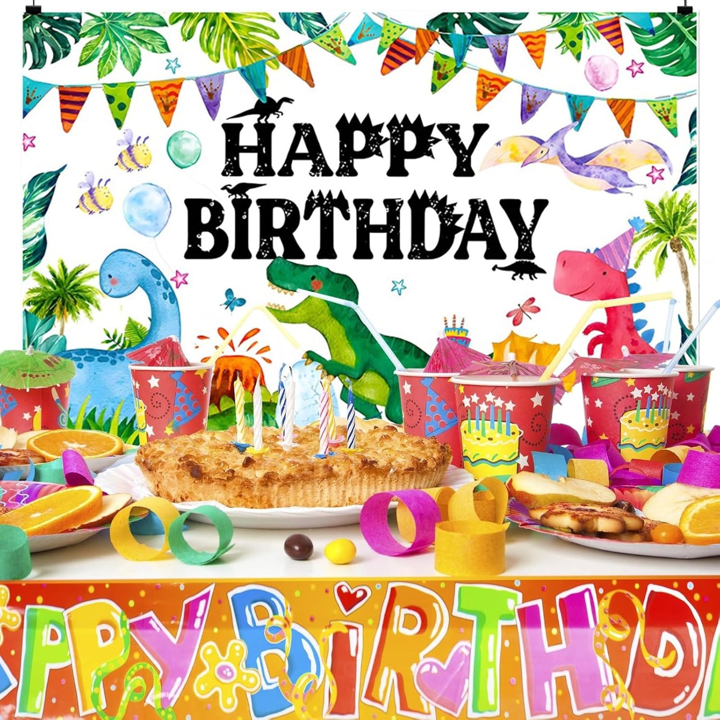 8ft X 6ft Watercolor Dinosaur Backdrop for Birthday Parties & Events