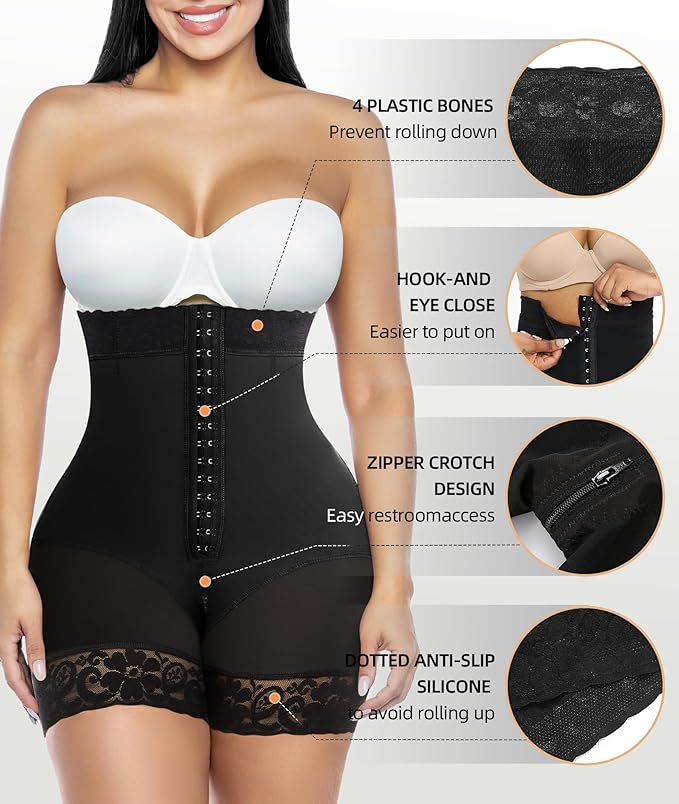 YIANNA Body Shaper Shorts with Tummy Control - Black