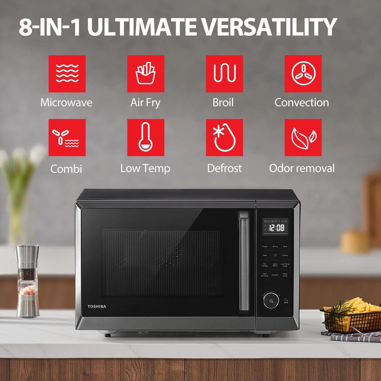 TOSHIBA Air Fryer Combo Microwave Oven – 8-in-1, 1.0 Cu.ft, Black Stainless Steel